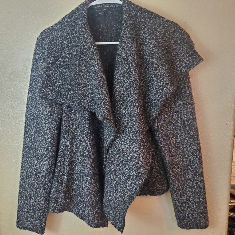 Ann Taylor Wool Tweed Open Front Drape Coat